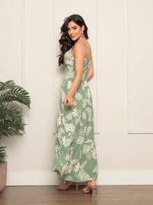 Women's Long Printed Dresses - Mint Green - View 2