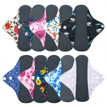 10Pack Reusable Waterproof AWJ Mesh Liner Cool Washable Menstrual Pads Sets-Panty Liner Regular Flow Heavy Flow