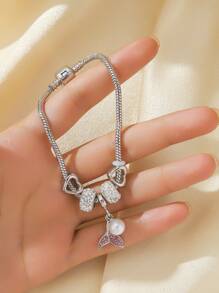 1入銅製愛心形狀手鐲,配有鑲嵌細節的鑽石,適用於女性 - 粉色 - 查看 13