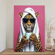 Framed-Cool Leopard In Sunglasses Canvas – Fun Animal Art,Pop Art Wall Decor, Unique Gift For Animal Lovers, Christmas, Boyfriend,Quirky Home Decor