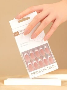 30 Stück Französische weiße Nägel Kunstnägel, kurze acrylnägel in Mandelform, hautfarbene braune Kunstnägel, Nagelbedarf