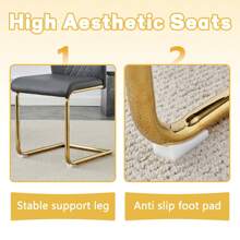 MUUOKY 7-Piece Modern Dining Table Set For 6, 71" Dining Table Set For Dining Room, Tempered Glass Dining Table With Gold V-Shaped Table Base & 6 High Back Dining Chairs With Soft Cushion, Dining Table Set For Dining Room, Living Room, Farmhous, Apt, Easy To Clean, Easy To Assembly, Room Decor, Home Decor, Kitchen Accessories, Valentine Day Decor, Kitchen, Wedding, Valentine Day, Desk - Grey - View 10