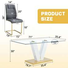 MUUOKY 7-Piece Modern Dining Table Set For 6, 71" Dining Table Set For Dining Room, Tempered Glass Dining Table With Gold V-Shaped Table Base & 6 High Back Dining Chairs With Soft Cushion, Dining Table Set For Dining Room, Living Room, Farmhous, Apt, Easy To Clean, Easy To Assembly, Room Decor, Home Decor, Kitchen Accessories, Valentine Day Decor, Kitchen, Wedding, Valentine Day, Desk - Grey - View 4