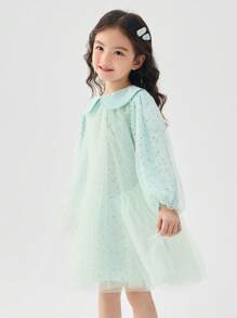 Balabala 女孩碎花薄紗連衣裙，幼兒甜蜜春季服裝 - 綠色調 - 查看 2