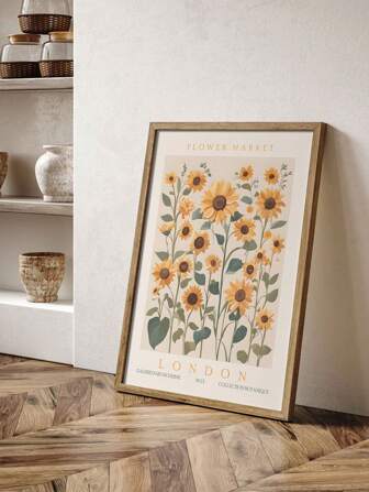 1pc A Flower Market Print Canvas Poster, London Poster Art, Sunflower Wall Art, Vintage Floral Artwork, Exhibition Wall Decor, Abstract Botanical Room Decor Gift Poster,Unframed