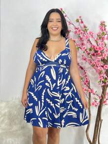 Women's PLUS SIZE Dress 2191 Asa Bela Fitted With Cup And Wide Straps - VISCOLYCRA Fabric - Various Colors - Fresh, Summer, Party, Work, Church, Office, Elegant, Excellent Quality, Maximum Comfort, Perfect Fit - 藍白色 - 查看 3