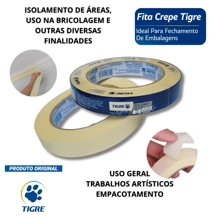 Fita Crepe Fina Kit 3 UN 18x50M Tigre Uso Geral Branca Fita Pintura Embalagem Fita Crepe Artesanato