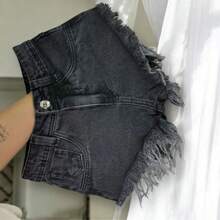 Women's Destroyed Jean Shorts - Casual And Modern Style - Grey - View 1