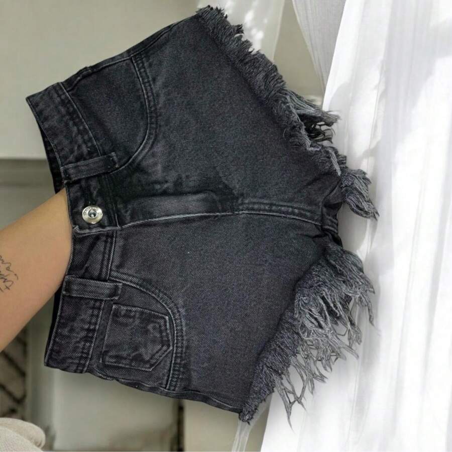 Women's Destroyed Jean Shorts - Casual And Modern Style - Grey - View 1