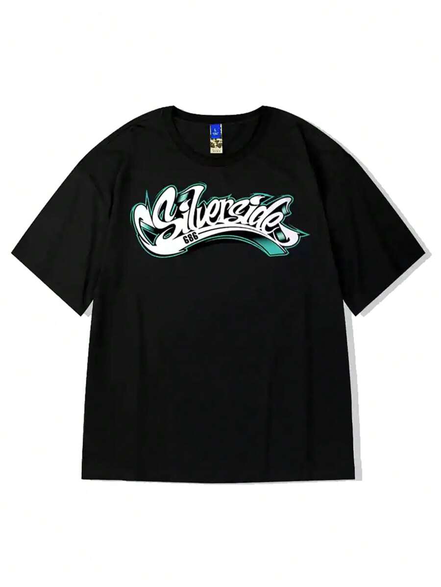 Casual Style Loose Letter T-Shirt Women Short Sleeve Half Sleeve  Five-Quarter Sleeve Pure Cotton Couple Women's T-Shirt - Black - View 1