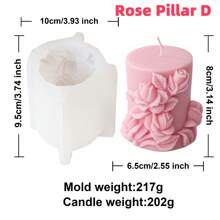Molde de Silicone Redondo em Coluna com Rosa Desabrochando 3D, Molde de Resina Floral em Pilar Cercado por Rosas, Ferramenta DIY para Esculpir Botão de Flor, Gesso, Vela de Cera de Soja, Decoração e Presentes do Dia dos Namorados