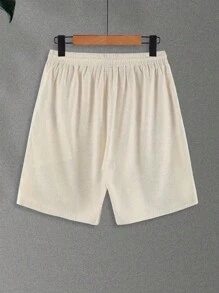 Men's Solid Color Front Lace-Up Pocket Casual Simple Shorts, For Daily Wear