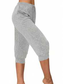 Plus Size Plain Simple Fashion Casual Shorts For Daily Wear - Grey - View 3