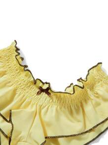 Women Summer 2 Pieces Ruffles Hem Bikini Sets Y2k Swimsuit Outfits Halter Sleeveless Padded Bra And Frills Bow Thong Bottoms Beach Bathing Suits Set For Teen Girls Holiday Beachwear - 黃色 - 查看 6