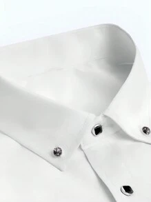 Men's Solid Color Front Button Rhinestone Decoration Formal Shirt - Breathable All-Season