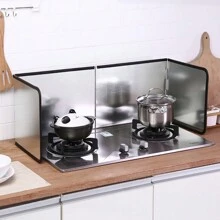 1pc Stainless Steel Cooking Splash Guard, Foldable Kitchen Splash Shield For Stovetop