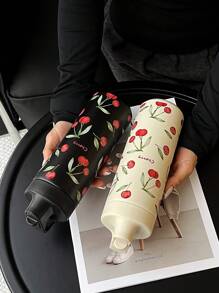 1 件 500ml（16.9oz）不锈钢双层真空隔热杯，带樱花图案，带吸管的玻璃杯，平底杯，咖啡杯，水瓶，茶杯，汽车杯，节日、生日、返校的理想礼物，适用于办公室、户外、家庭、汽车、学校等返校 - 彩色 - 查看 4