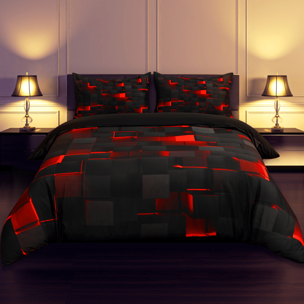 2/3 Pcs Cool Technology Digital Printing Material Quilt Cover Set Four Seasons Product , Red And Blue, Four Sizes(Twin,Full,Queen,King) (1 Quilt Cover + 1/2 Pillowcase, Without Filling)