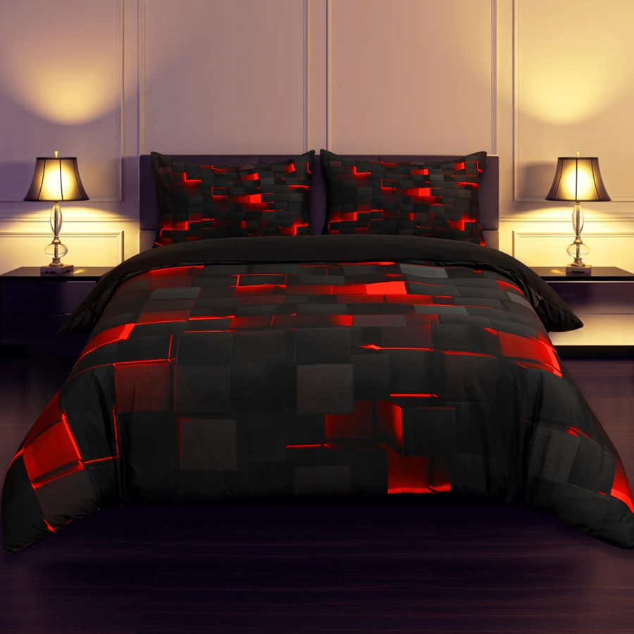 2/3 Pcs Cool Technology Digital Printing Material Quilt Cover Set Four Seasons Product , Red And Blue, Four Sizes(Twin,Full,Queen,King) (1 Quilt Cover + 1/2 Pillowcase, Without Filling)