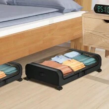 2 uds caja de almacenamiento inferior de cama con ruedas y cubierta, a prueba de polvo con ventana de visualización transparente, caja de almacenamiento para cabecera de cama