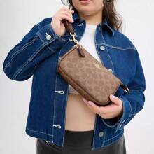 Coach Nolita 19 Brown Purse And Shoulder Bag For Women,Leather Clutch Hand Bag And Wallet For Ladies, Underarm Bag With Zipper Closure