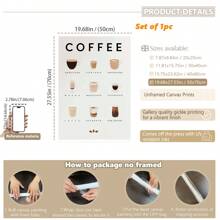 1 件，帆布挂画，带框装饰画，咖啡海报，装饰艺术咖啡指南海报，包含各种咖啡类型 - 浓缩咖啡、拿铁、卡布奇诺 - 厨房墙壁艺术，咖啡爱好者礼物，家居装饰 - 肖像方向，墙壁艺术 - 彩色 - 查看 15