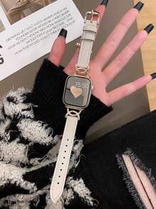 1 Pc Leather Loop Thin Compatible With Apple Watch Band For Women 38mm 40mm 41mm 42mm 44mm 45mm 46mm 49mm , Bands Compatible With Apple Watch Strap Series Ultra 10/9/8/7/6/5/4/3/2 - White - View 2