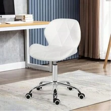 Modern Labm Wool Swivel Office Chair, Height Adjustable Padded Armless Desk Chair With Wheels For Home Office - White - View 2