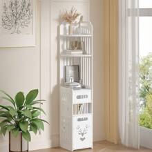 VECELO Corner Shelf Stand, Corner Shelves With Cabinet For Bathroom Narrow Space,Small Storage Organizer With Toilet Paper Drawer In Restroom Waterproof Lightweight,White