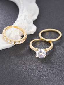 Newsoul 3pcs Romantic Gorgeous Ring 925 Sterling Silver High Sparkle Love Engagement Ring Women Fine Jewelry Valentine's Day Gift For Girlfriend Ladies Jewellery - Style 1 - View 2