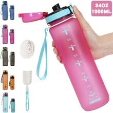 1 pieza Vaso de agua de plástico grande con capacidad de 750ml/1000ml y diseño degradado, incluye cepillo para el vaso y colador de té. Botella de agua para deportes al aire libre con bebida directa para un fácil manejo