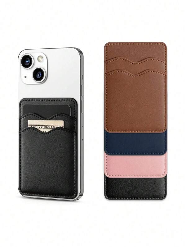 Mobile Phone Card Holder Dual Card Slots Ultra-Thin Leather Self-Adhesive Pocket RFID Shielding Credit Card Case Smart Double-Layer Mobile Phone Back Sticker Universal For Check ID Business Card, Gifts For Mother, Family, Friends, Birthday, Holiday Card Cover