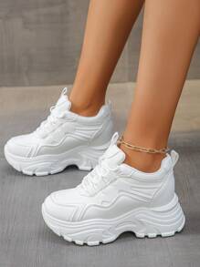 Women's Platform Casual Sneakers, Comfortable Breathable White Shoes, Women's Spring/Autumn Leisure Shoes, Fashionable & Versatile