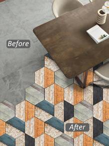 11 piezas de baldosas de piso autoadhesivas hexagonales con textura de madera, impermeables y antideslizantes para decoración del hogar, baldosas hexagonales entrelazadas de 7.83*9.06 pulgadas/19.9*23 cm, baldosas de piso autoadhesivas para sala de estar, decoración de habitaciones, cocina