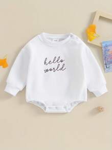 Sudadera para bebé recién nacido, niño y niña, mono de manga larga con burbujas y bordado de Hello World, mono de forro polar de gran tamaño, suéter, tops, ropa bonita para otoño e invierno - Blanco - Ver 2