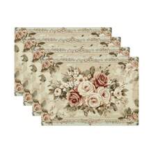 1set/1pc/4pcs/6pcs Shabby Chic Floral Placemats, 100% Linen Woven RectangularTable Decor, Elegant Rose And Lace Design, Machine Washable Polyester Placemat, Protected Tabletop, Heat Resistant, Dirty And Easy To Clean Placemats, Table Decoration, HolidayParty Layout, Desktop Protection, Can Be Used As Gifts