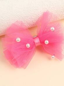 2pcs Girls Cute Pink Pearl Chiffon Hair Clips, Princess Style Hair Accessories