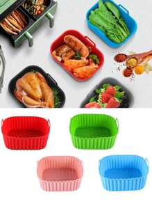 1 pieza Bandeja cuadrada de silicona para freidora de aire, almohadillas de silicona para freidora de aire, adecuadas para freidoras de aire de 7 cuartos, reutilizables, bandeja de silicona resistente a altas temperaturas para freidora de aire - Multicolor - Ver 4