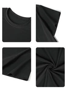 Tween Girl 棕榈树印花圆领短袖 T 恤，夏季上衣 - 黑色 - 查看 7