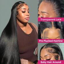 200% 40 Inch Glueless 13x4 Lace Front Wigs Human Hair 200% Density Put On And Go Glueless Wigs Human Hair Pre Plucked Pre Cut With Baby Hair Natural Hairline Straight Hair Wigs - Black - View 4