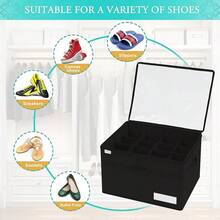 LUVHOMEE - Organizador de zapatos para clóset, se adapta a 16 pares, contenedores de almacenamiento grandes para zapatos, contenedores plegables transparentes con soporte inferior, soporte para - Negro - Ver 3