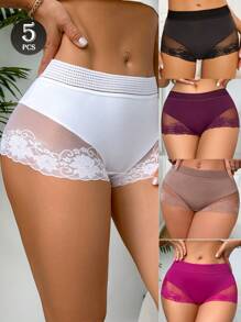 5 Pieces Boxers Women's Lace Shorts Underwear Lace Patchwork Semi-Transparent Lace Lightweight Lace Breathable Romantic Flowers And Flowers Quick-Drying Comfortable Breathable Transparent - Multicolor - View 2