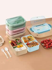 Set Bento Box Adult Lunch Box, Containers For Adults Men Women With 3 Compartments, Lunchable Food Container With Utensils, Sauce Jar, Muffin Liners, Microwave & Dishwasher Friendly, Brown, (Send Knives, Forks, Spoons, And Chopsticks ),Kitchen,Christmas Gift - Blue - View 6
