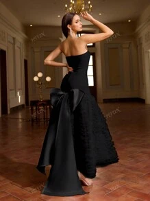 Women's Elegant Luxury Elaborate Bowknot Oversized Tulle Puff Dress Dress, Fabric Splicing, Backless Long Dress, Valentine's Day Outfit, Spring And Summer,Party Dress,Prom Dress