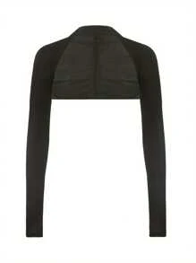 Women Crop Shrug Tops Casual Solid Color Sun Protection Long Sleeve Cardigan T-Shirt Streetwear Clubwear - 黑色 - 查看 8