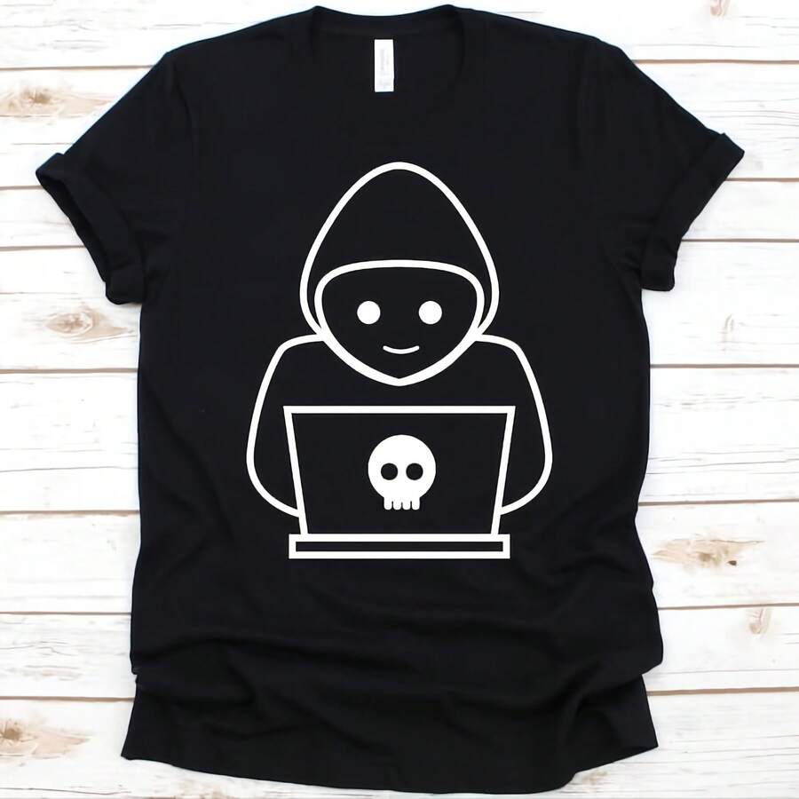 Friendly Hacker Shirt, Cute Hacker Design, Gift For Information Technology, Cyber Security Graphic, Computer Hacking, Computer Hackers Shirt - Black - View 1