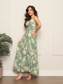 Women's Long Printed Dresses - Mint Green - View 5