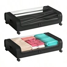 2 uds caja de almacenamiento inferior de cama con ruedas y cubierta, a prueba de polvo con ventana de visualización transparente, caja de almacenamiento para cabecera de cama