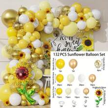 132pcs Sunflower Theme Balloon Party Garland Arch Kit, Yellow Flower Aluminum Film Balloon Kit, Birthday Party Decor, Wedding, Bridal Shower Party Decoration, Anniversary Party Decoration, Indoor And Outdoor Scene Setting Decoration Kits