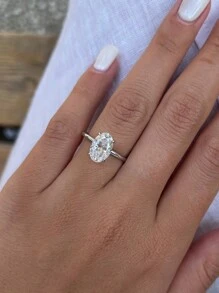 1 Peça Anel de Noivado Oval com 5 Pedras Cintilantes, Aliança de Casamento para Mulheres, Anel de Promessa Eternidade, Joia Fina para Presente